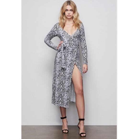 Good American White Black Gray Python Snake Jersey Knit Wrap Midi Dress 0 XS new - Picture 3 of 15